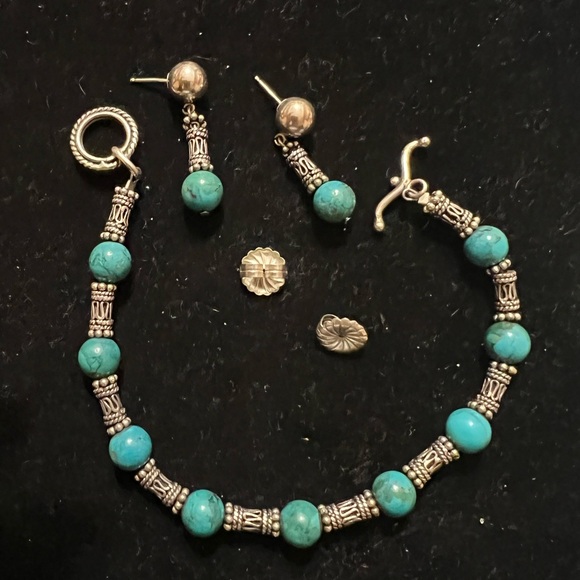 925 STERLING SILVER TURQUOISE BRACELET AND EARRINGS SET - Picture 5 of 7